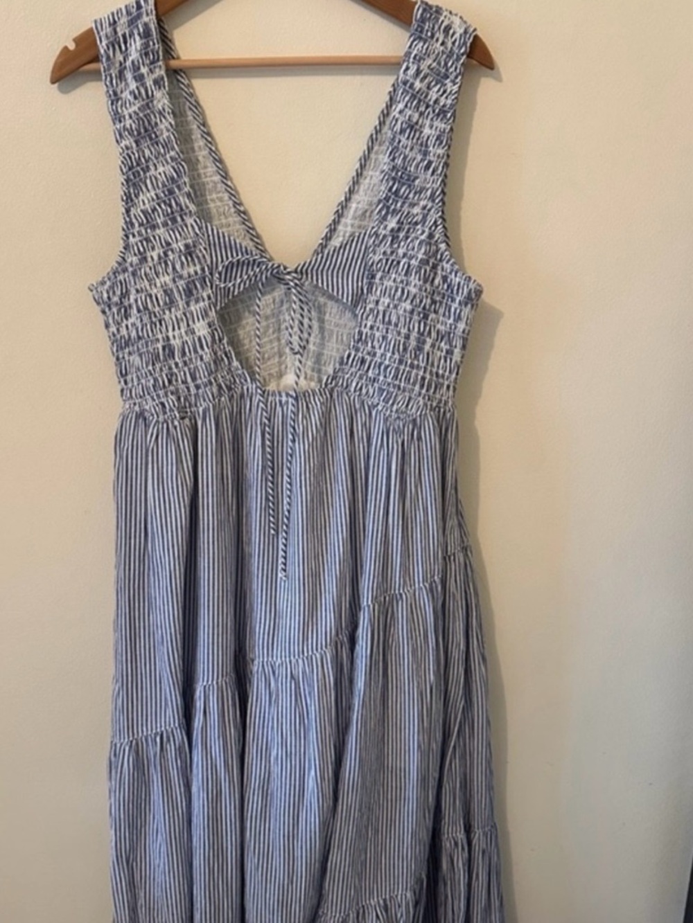 Free People Juno Blue and White Striped Smocked V-Neck Maxi Dress - Size Medium - Picture 6 of 6